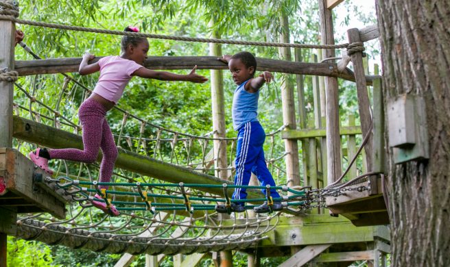 Children on play equipment at Shoreditch Adventure Playground-921