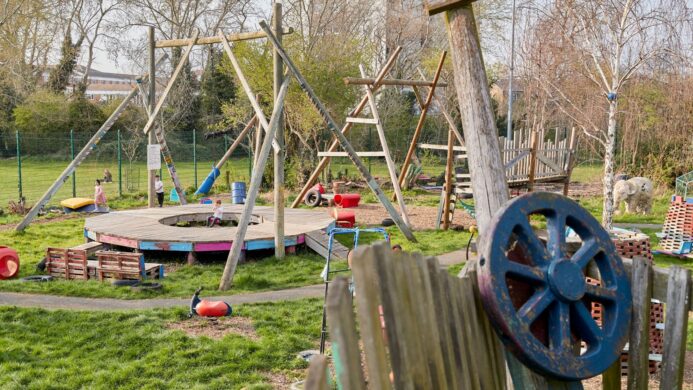 An image of Hackney Marsh Adventure Playground's swings.